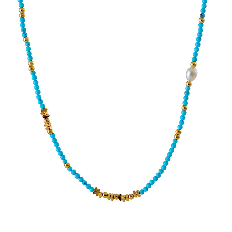 2025 Trendy Original Retro Niche Blue Beaded Necklace High-End Layered Choker Fashion Collarbone Chain