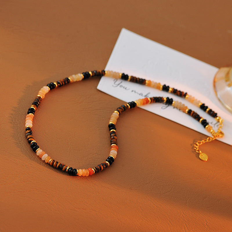 Natural Tiger Eye Stone Bracelet High-end Necklace Electroplated 18K Gold Non-fading Personalized Necklace Bracelet Set