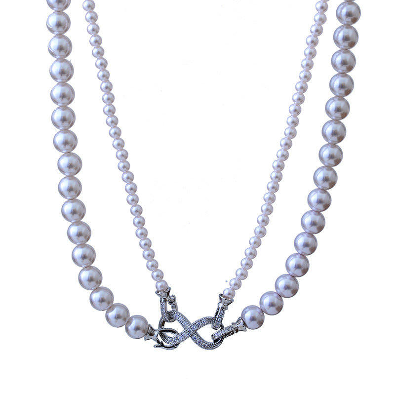 High-end Exquisite White Pink Manta Pink Purple 3+6 4+8 Pearl Bow Fashion Blogger Same Style Beaded Collarbone Chain