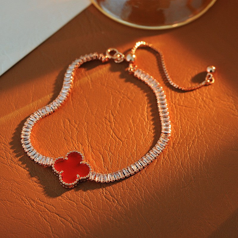 Red Four-Leaf Clover Necklace for Women 2025 New Natural Red Agate Collarbone Chain Light Luxury High-End Choker