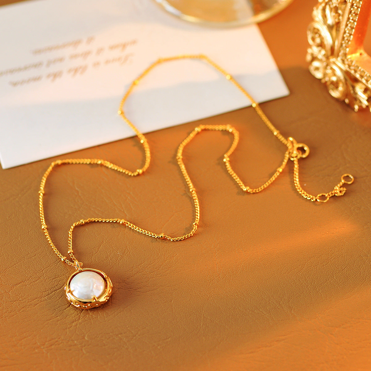 Necklace French Retro Natural Baroque Pearl Necklace Double-Sided Button Collarbone Chain Ins Fashion