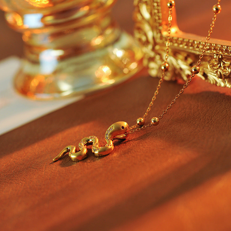 New Chinese Style Zodiac Snake Pendant Niche Wealth Attraction Clavicle Chain One Piece