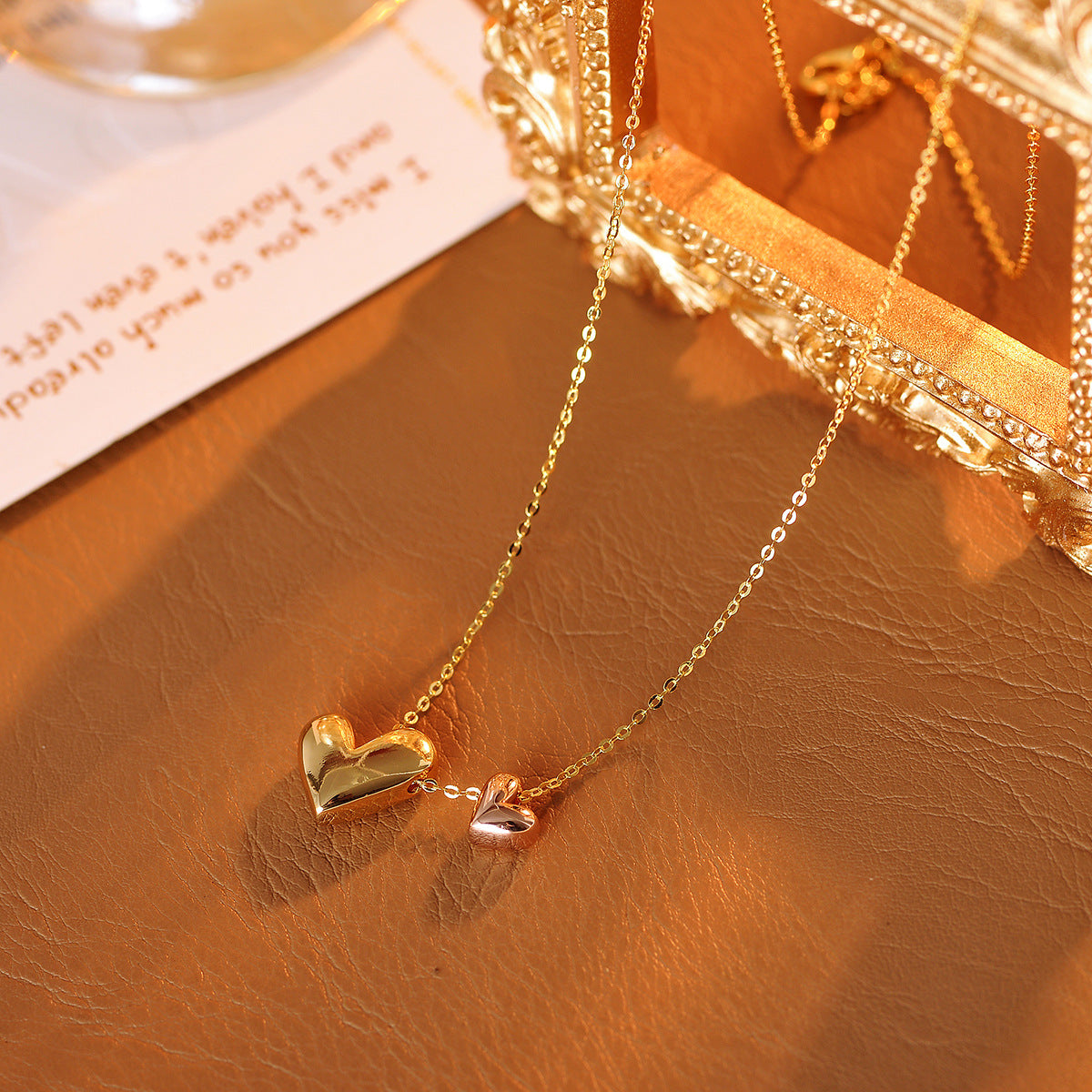 Heart Necklace Real Gold Plated 3D Heart Necklace for Women Elegant and Beautiful High-end Collarbone Chain