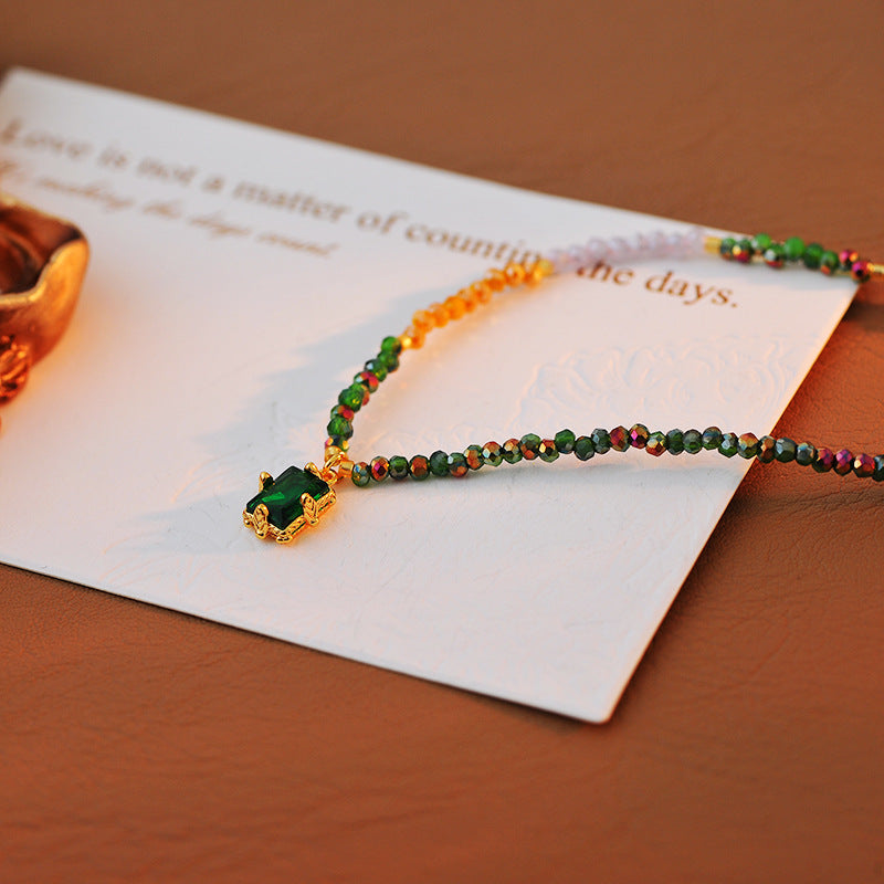 New Simple Colorful Zircon Handmade Beaded Necklace for Women Versatile Elegant Shiny Rainbow Collarbone Chain