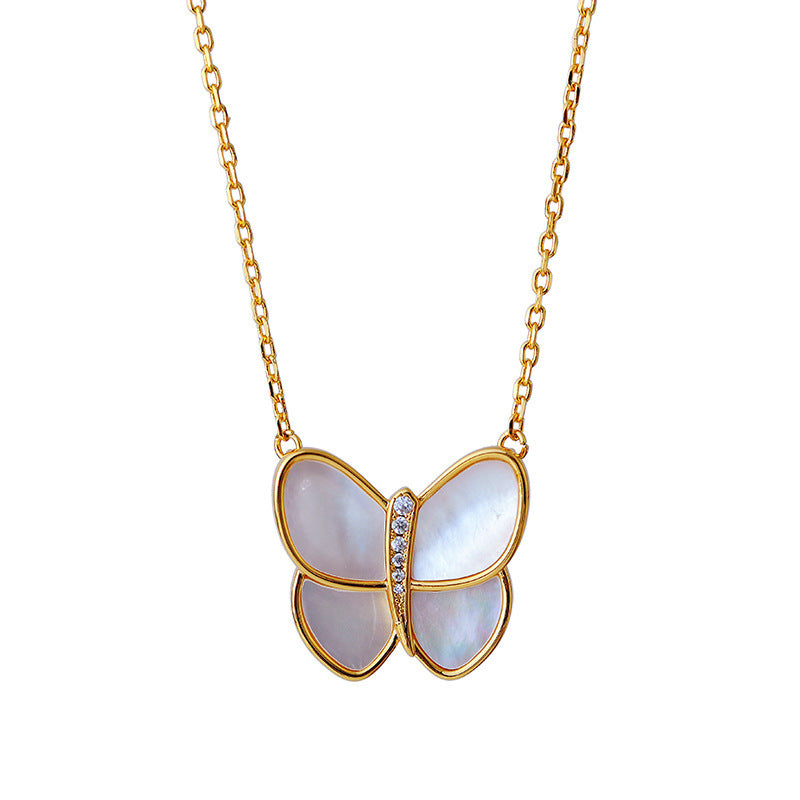 High Version Fanjia Large Butterfly Necklace for Women, 18K Gold Plated Clavicle Chain, Natural Mother-of-Pearl, Directly from Manufacturer, Pendant