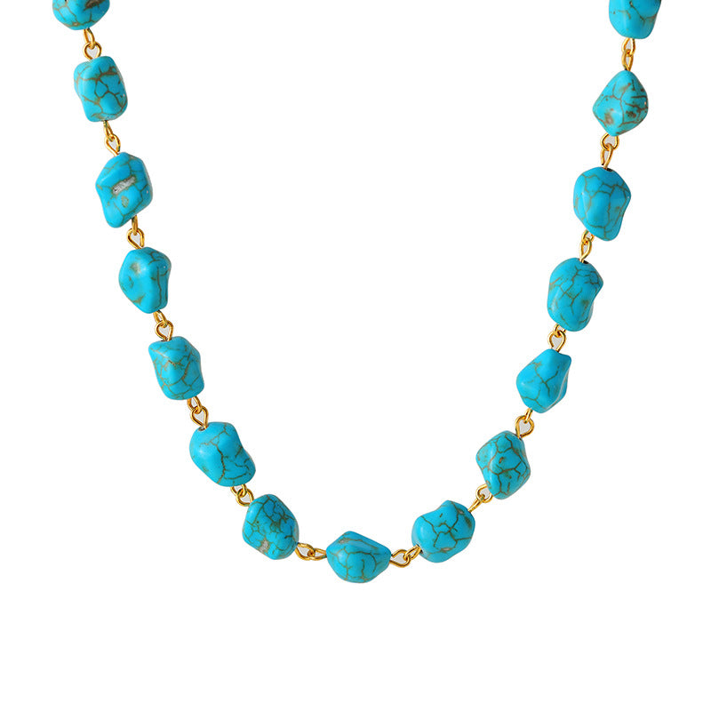 Fashion Retro Irregular Pattern Stone Necklace Fashion Trendy Aquamarine Exquisite Beaded Necklace