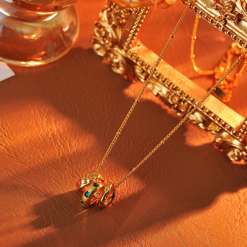 New Chinese Style Retro Multi-Circle Emerald Zircon Collarbone Chain Simple High-End Fashion Necklace