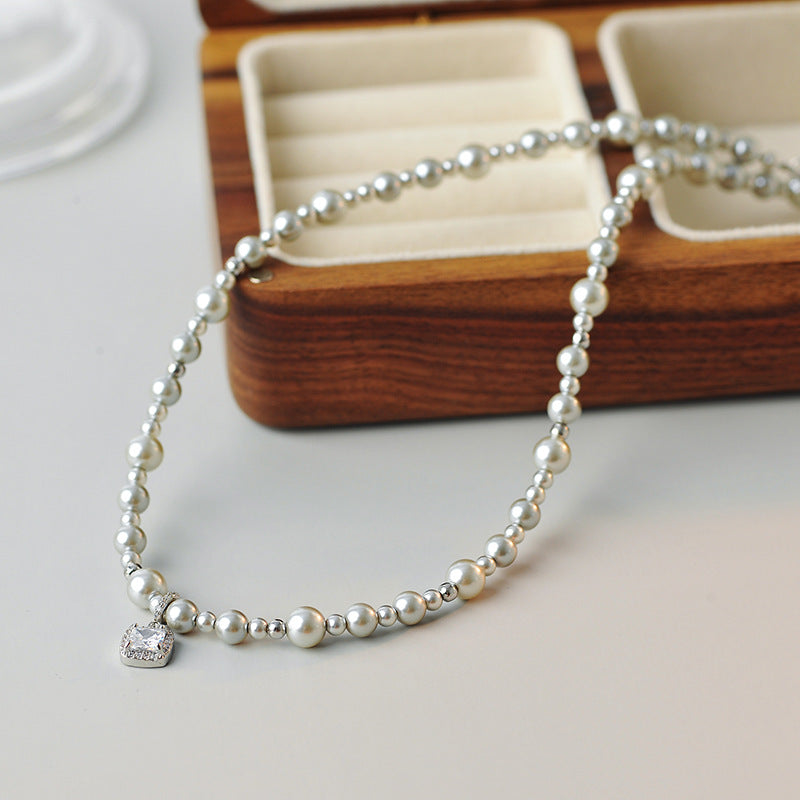 24 New Hot-Selling Bubble Sugar Cube Pearl Necklace Light Luxury Elegant Sweet Silver White Large and Small Pearl Necklace Collarbone Chain