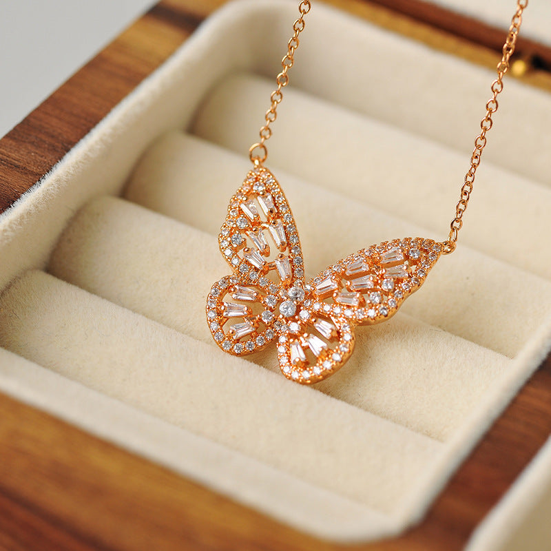 Butterfly Necklace New Style Elegant Versatile Light Luxury Collarbone Chain Rose Gold Sweater Chain Cross-Border Accessories