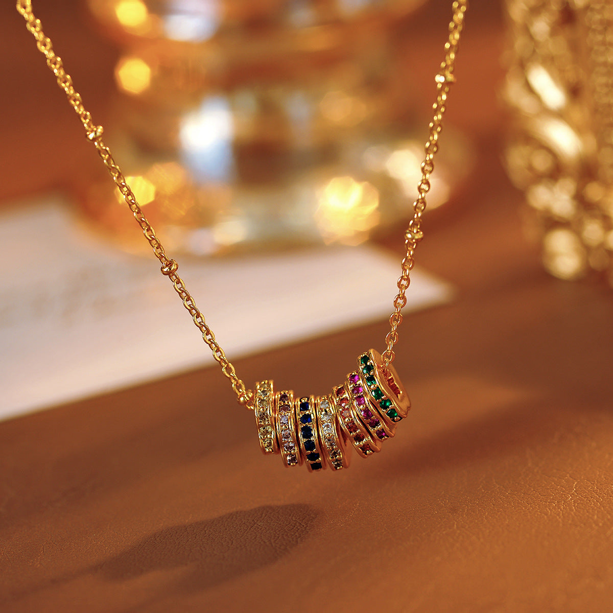 European and American Colorful Enamel Drop Glaze Multi-ring Fortune Bead Necklace for Women Summer Light Luxury High-end Dopamine Collarbone Choker