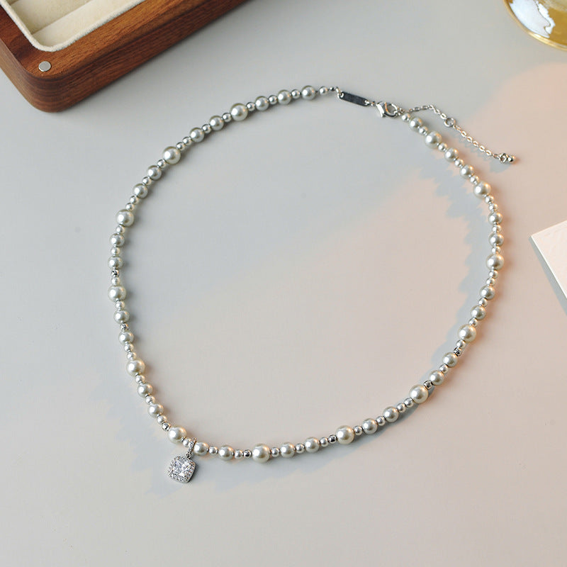 24 New Hot-Selling Bubble Sugar Cube Pearl Necklace Light Luxury Elegant Sweet Silver White Large and Small Pearl Necklace Collarbone Chain