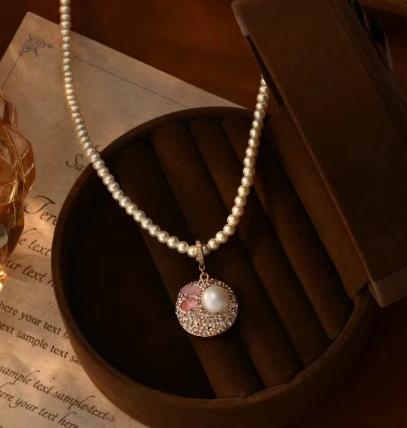 Natural Baroque Bead Pendant Fairy Pink Stone Versatile Sweet Style Necklace for Women Elegant Collarbone Chain