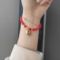 New Chinese Style Red Agate Double Layer Bell Bracelet for Women, Unique Design, Best Friend Layered Bracelet