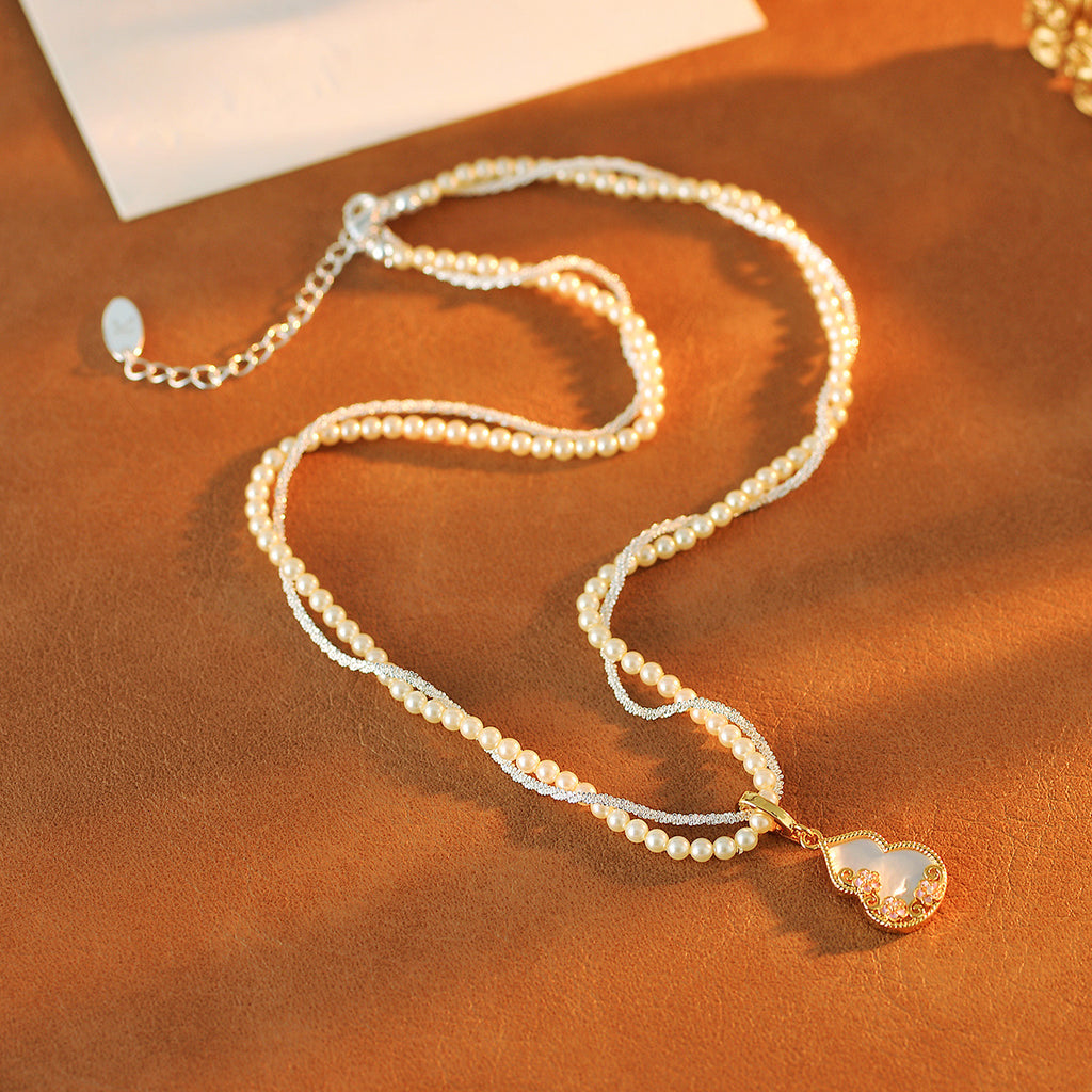 Natural Shell Gourd Pendant Pearl Necklace 2025 New Style Small Rice Bead Choker Light Luxury High-end Feel