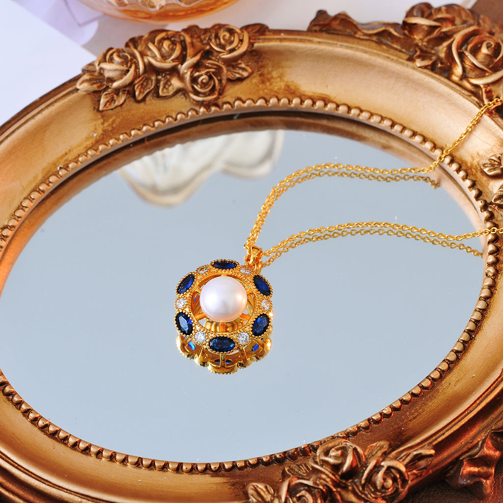 Cross-Border Hot-Selling Micro-Inlaid Zircon Palace Retro Pearl Elegant Fashion High-End Necklace