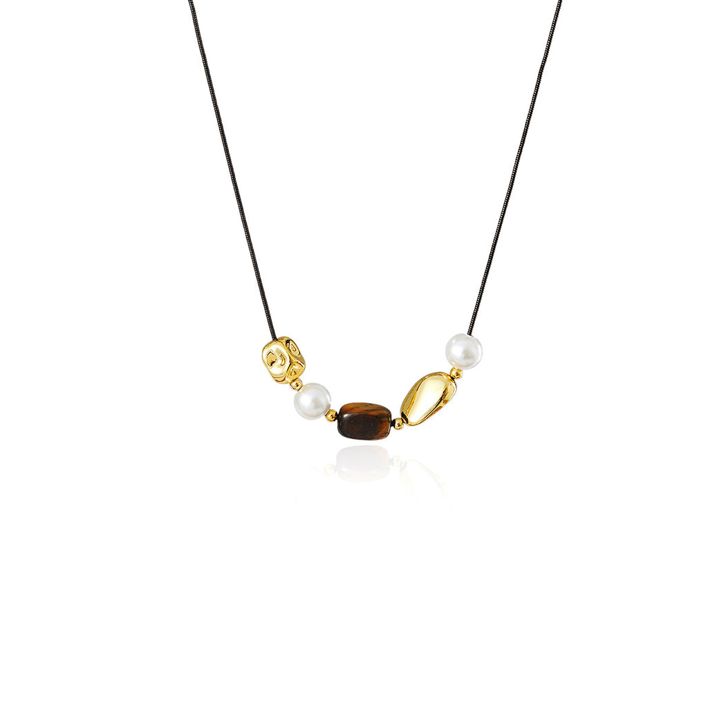 Tiger Eye Stone Melard Collarbone Chain Pendant Necklace New Accessory High-End Light Luxury Niche Jewelry