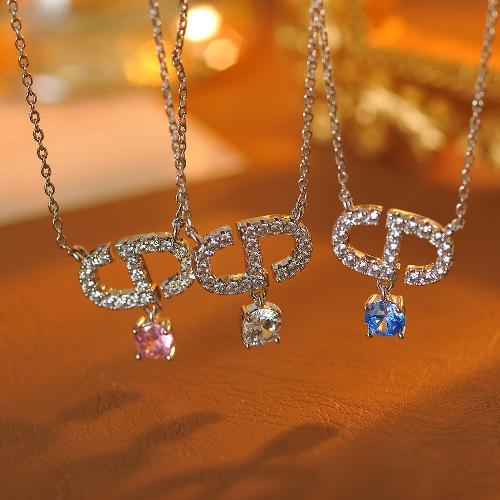 New Hot-Selling CD Letter Inlaid Diamond Gold Necklace Light Luxury Ins High-End Sense Elegant Collarbone Chain