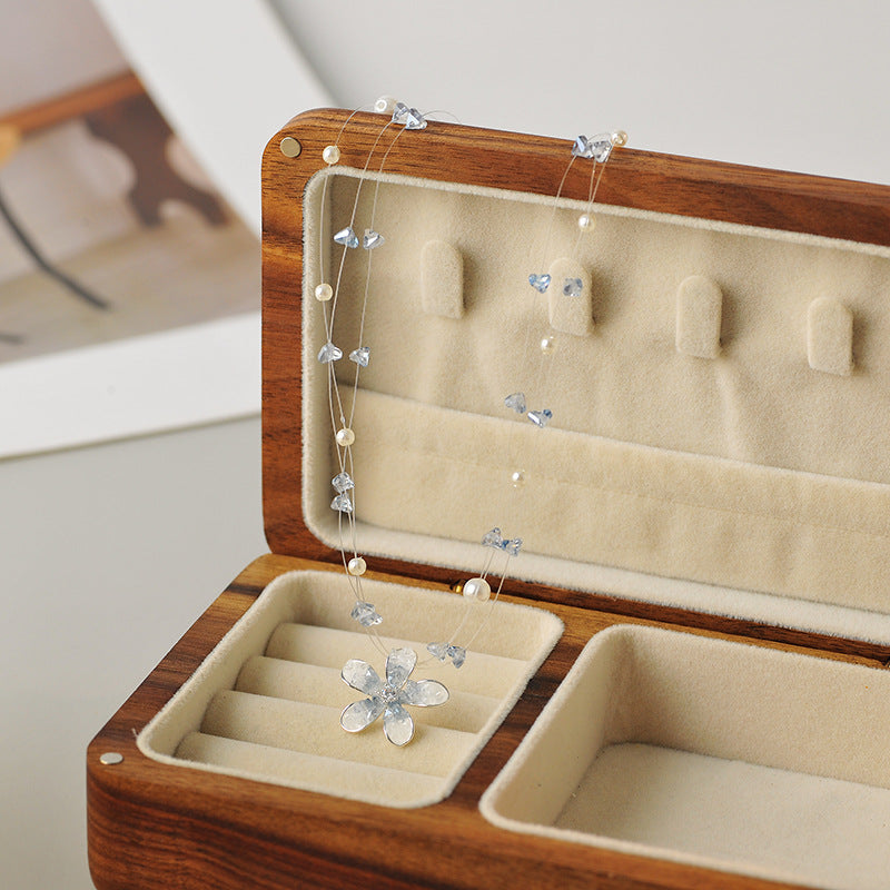 Double Layer Sweet Temperament Starry Sky Pearl Necklace Fashionable Elegant High-end Flower Pendant Collarbone Chain Choker