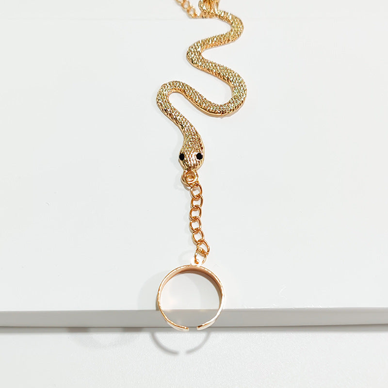 New Alloy Snake-Shaped Back Chain Personality Irregular Ring Integrated Chain Women's Jewelry Inlaid with Diamonds European and American Style