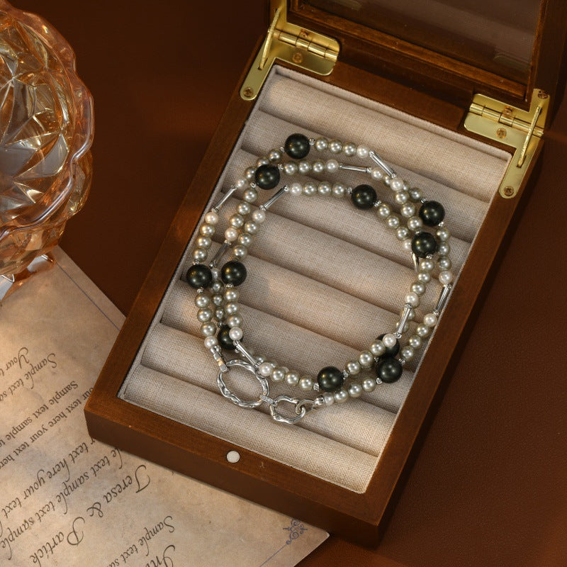 Ni Style Big Xi Imitation Black Pearl Necklace for Women, Light Luxury Elegant Collarbone Chain, Niche Design with High-End Feel Neck Chain