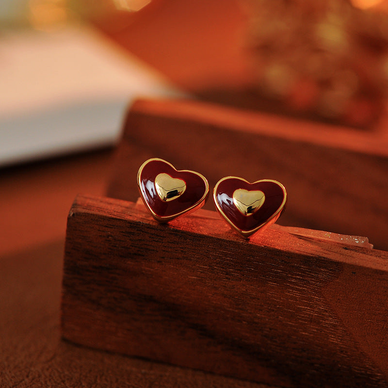 2025 New Red Glaze Heart Necklace Light Luxury Elegant Versatile Fashion Jewelry for Women