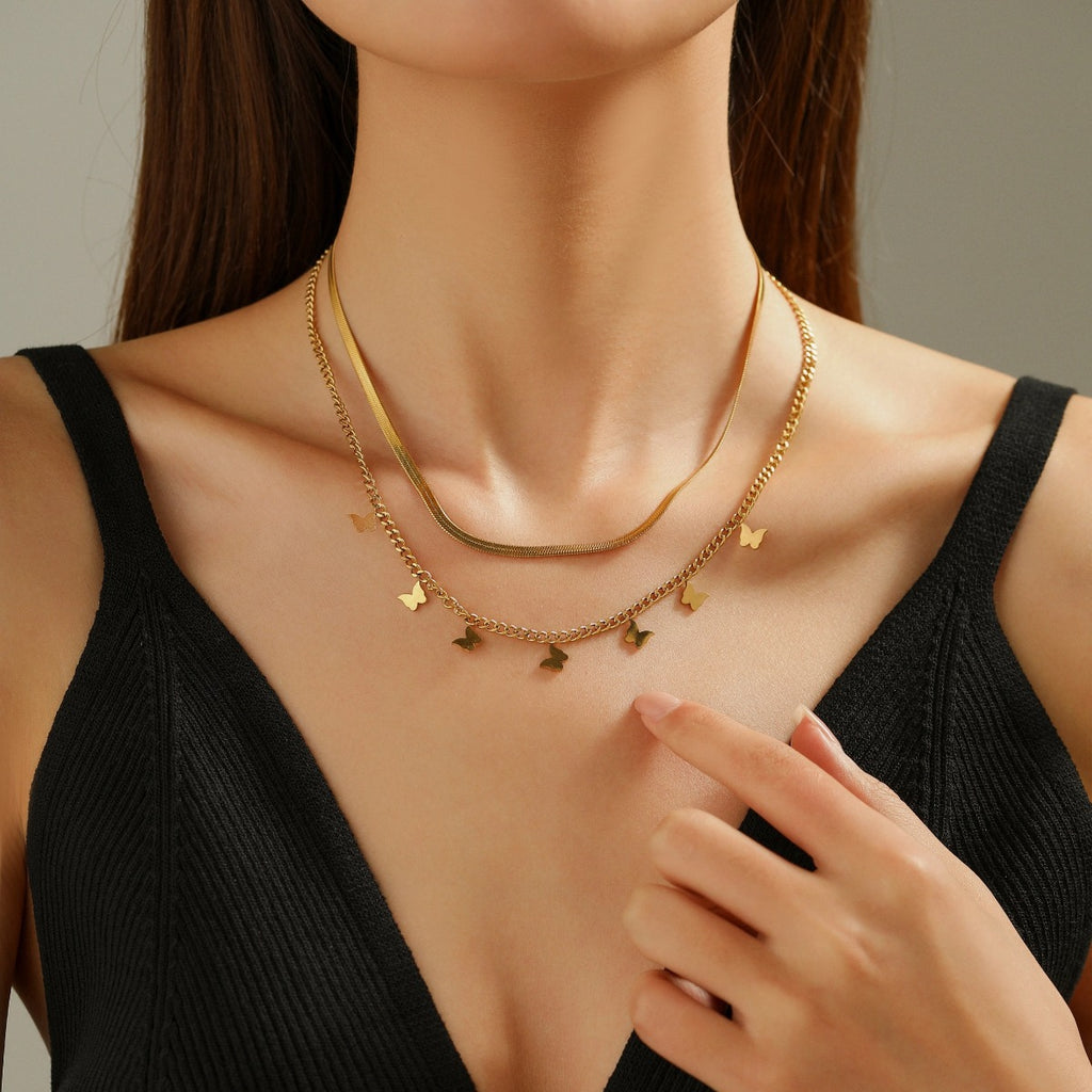 Multi-layer Light Luxury Butterfly Necklace for Women, Unique Design Fashion Titanium Steel Double-layer Clavicle Chain, Personalized and Elegant Jewelry