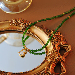 New Chinese Style Green Gourd Beaded Necklace Bracelet Collarbone Chain White Mother-of-Pearl Gourd Bracelet Necklace