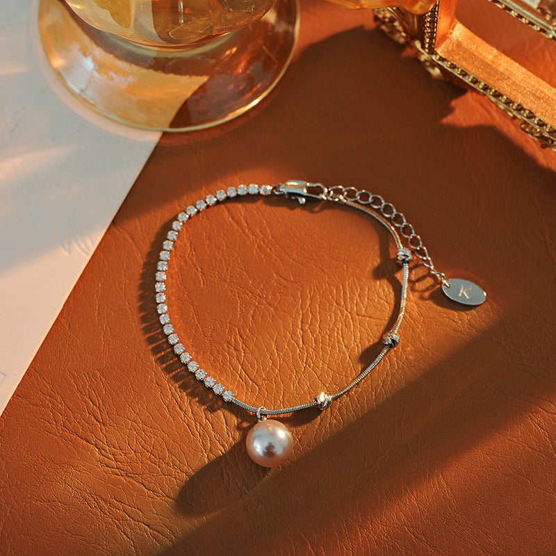 Elegant High-End Korean Dongdaemun Zircon Necklace Pearl Necklace Summer Versatile Elegant Personality Fashion Collarbone Chain