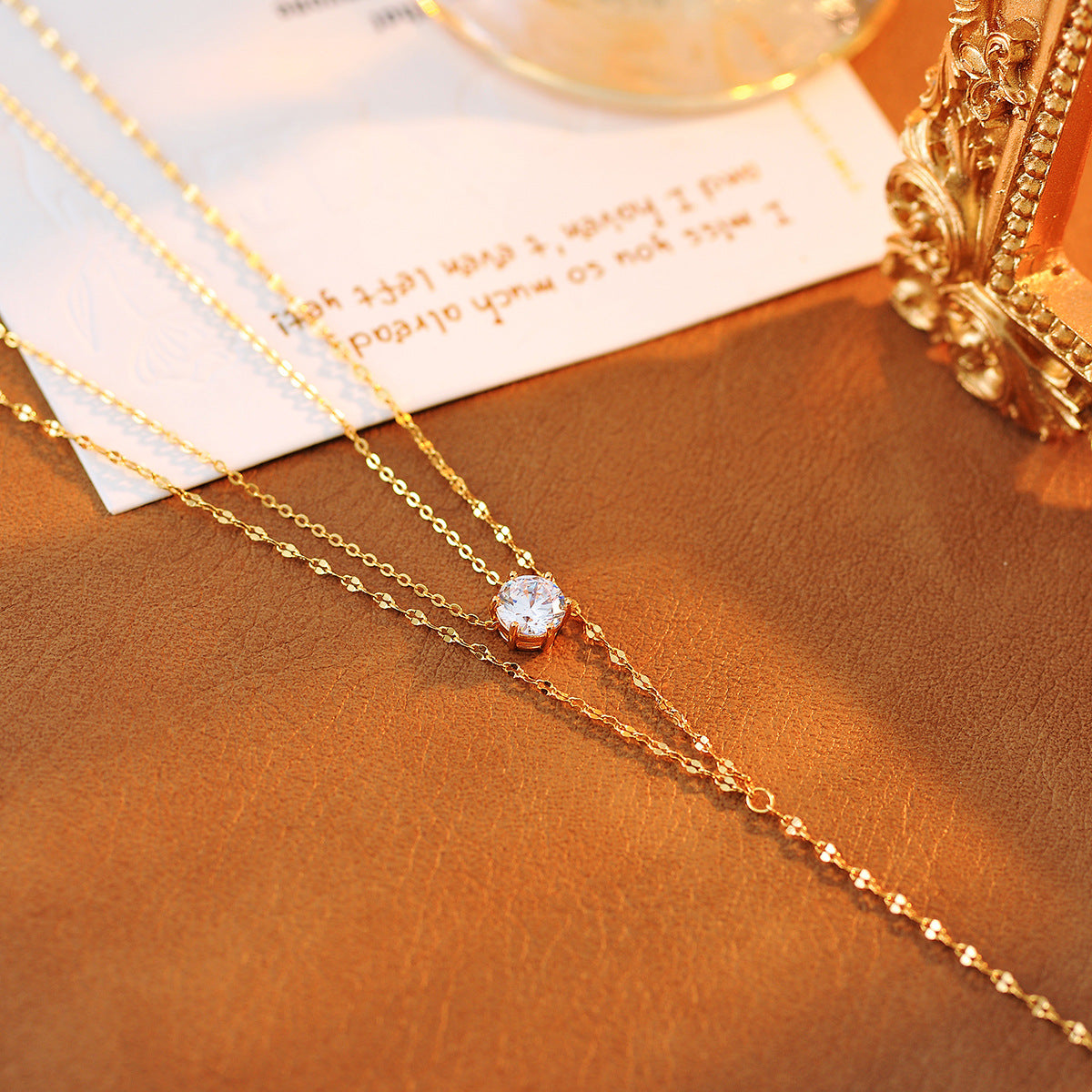 Long Tassel Necklace Light Luxury Elegant High-end Neck Chain Zircon Pendant Double Layer Stacked Collarbone Chain