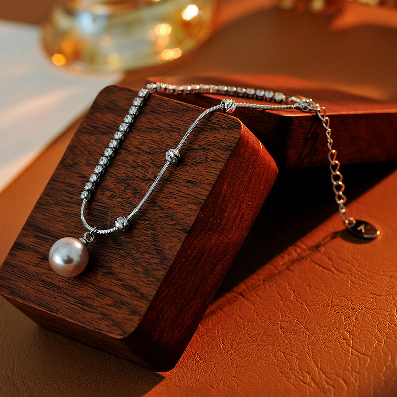 Elegant High-End Korean Dongdaemun Zircon Necklace Pearl Necklace Summer Versatile Elegant Personality Fashion Collarbone Chain