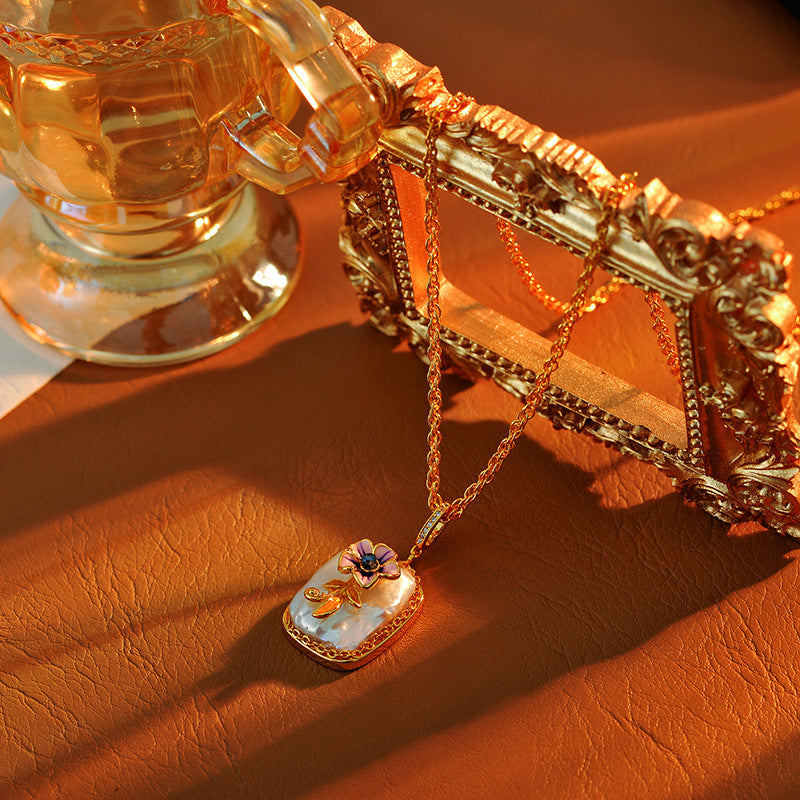 Monet Garden Vintage Necklace Natural Baroque Pearl Light Luxury Bead Retro Oil Painting Style Collarbone Chain One Piece