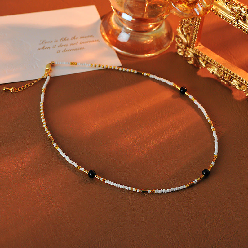 European and American Natural Stone Summer Colorful Small Beads Handmade Beaded Necklace Versatile Simple Unique Collarbone Chain Choker for Women