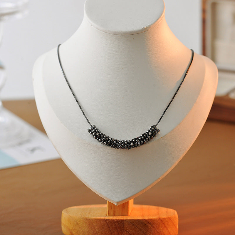 European and American Micro Pave Zircon Round Bead Necklace for Women, Niche Style, Elegant Beaded Collarbone Chain, Light Luxury, Personalized, High-end Necklace