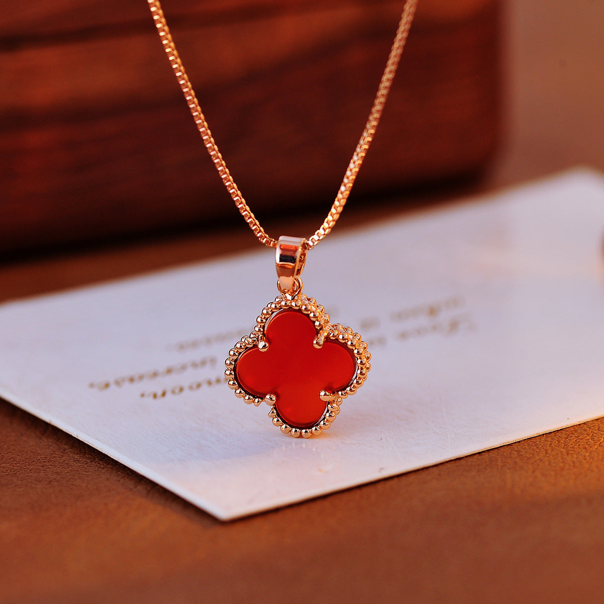 Red Four-Leaf Clover Necklace for Women 2025 New Natural Red Agate Collarbone Chain Light Luxury High-End Choker