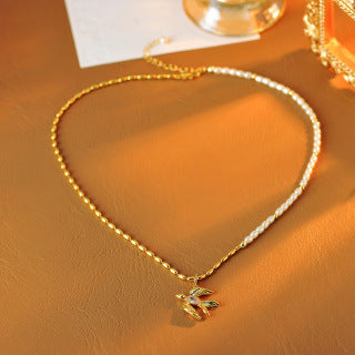 Niche Design Real Gold Plated Gold Swallow Necklace Pendant Micro Inlaid Zirconia Clavicle Chain Swallow Necklace