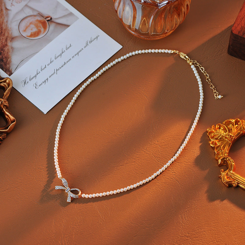 Exquisite Inlaid Full Diamond Bow Necklace for Women, Elegant and Luxurious, Versatile Fashion Simple Choker A10266