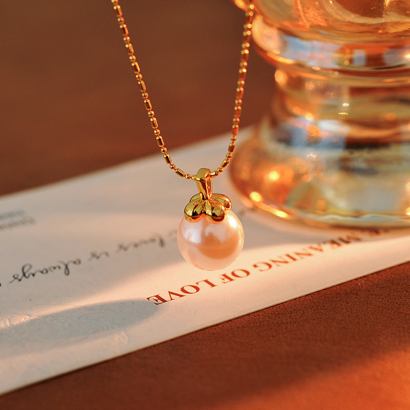 Persimmon Wish Pearl Pendant Necklace Accessory for Women Sweater Chain New Hot Style Exquisite Choker Light Luxury Niche