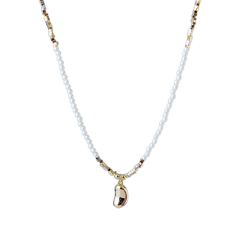 Korean Style Rice Grain Freshwater Pearl Pendant Necklace for Women, Unique and Elegant Super Fairy Acacia Bean Choker