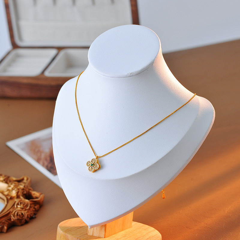 South Korea Namdaemun New Luxury Niche Four-Leaf Clover Pendant Inlaid with Zirconia Luxury Necklace A10270