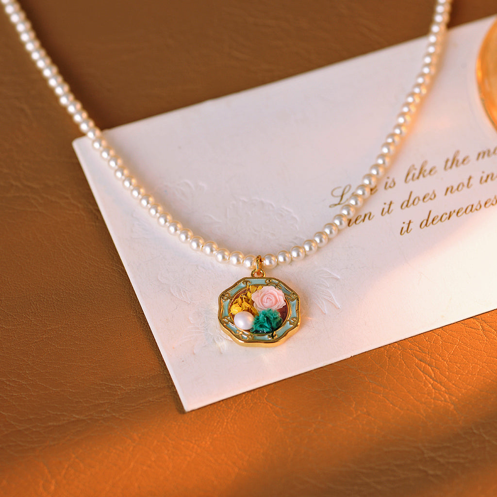 Baroque Necklace Monet Garden Oil Painting Style Universal Clasp Pendant Freshwater Pearl Single Pendant High-End Feel