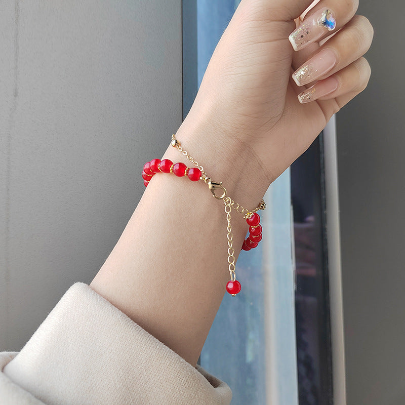 New Chinese Style Red Agate Double Layer Bell Bracelet for Women, Unique Design, Best Friend Layered Bracelet