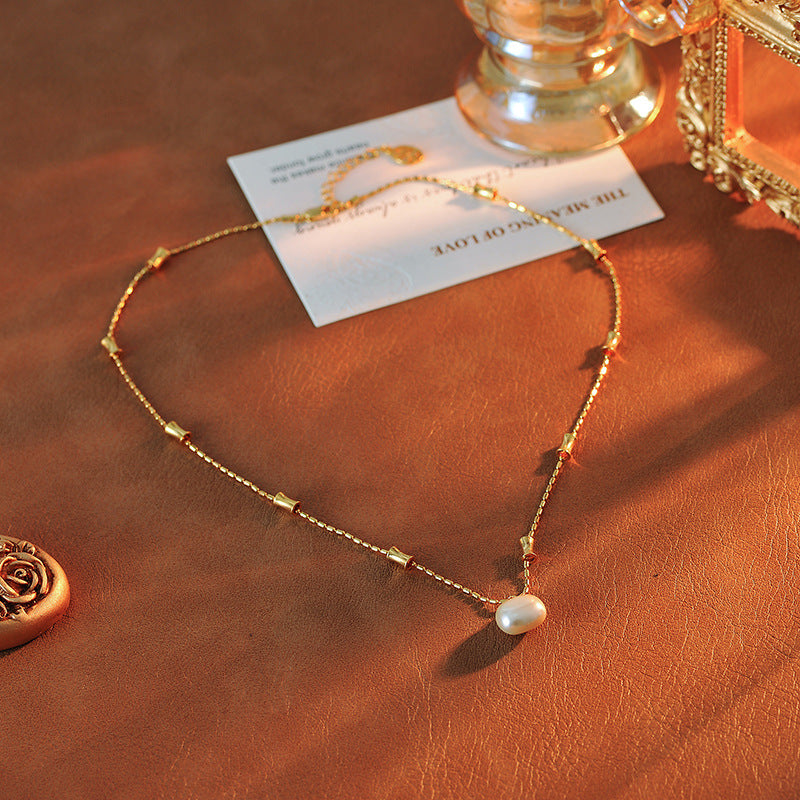 High Version Shijia Pearl Pendant Necklace Autumn Winter Women's High-end Clavicle Chain Light Luxury Niche Versatile Sweater Chain Jewelry