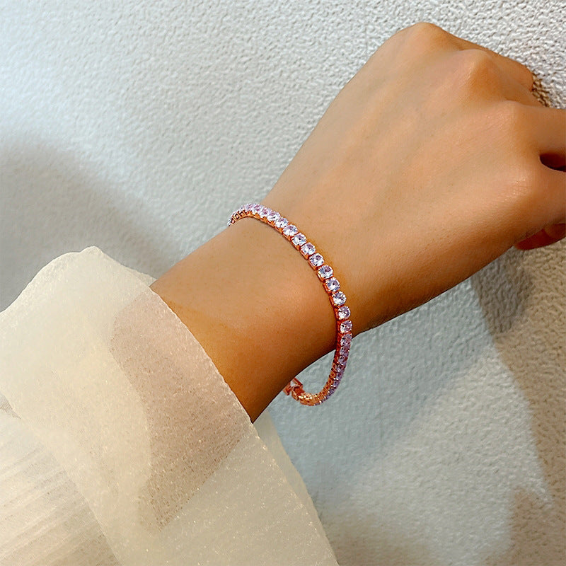 European and American Fashion Inlaid Diamond Hip-Hop Bracelet for Women Adjustable Jewelry Minimalist Style Single Row Diamond Bracelet Jewelry