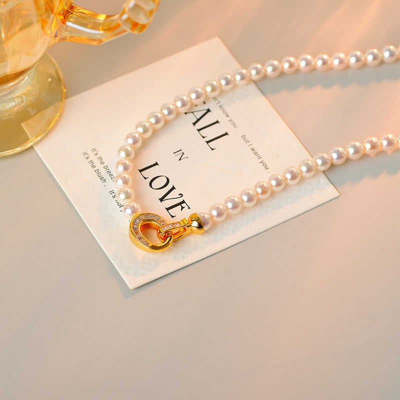 Ni Ni Same Style Australian White Shijia Pearl Necklace for Women Versatile High-end Niche Collarbone Chain Neck Chain Jewelry
