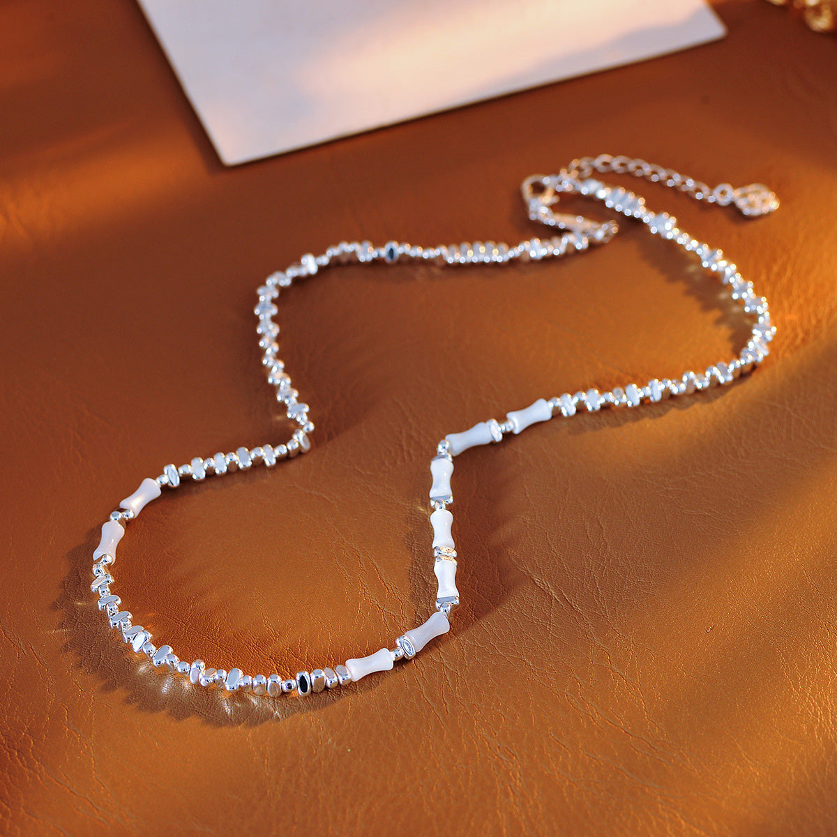 Bamboo Knot Silver Fragment Bracelet for Women New Chinese Style Versatile Retro Design Mother-of-Pearl Beaded Necklace