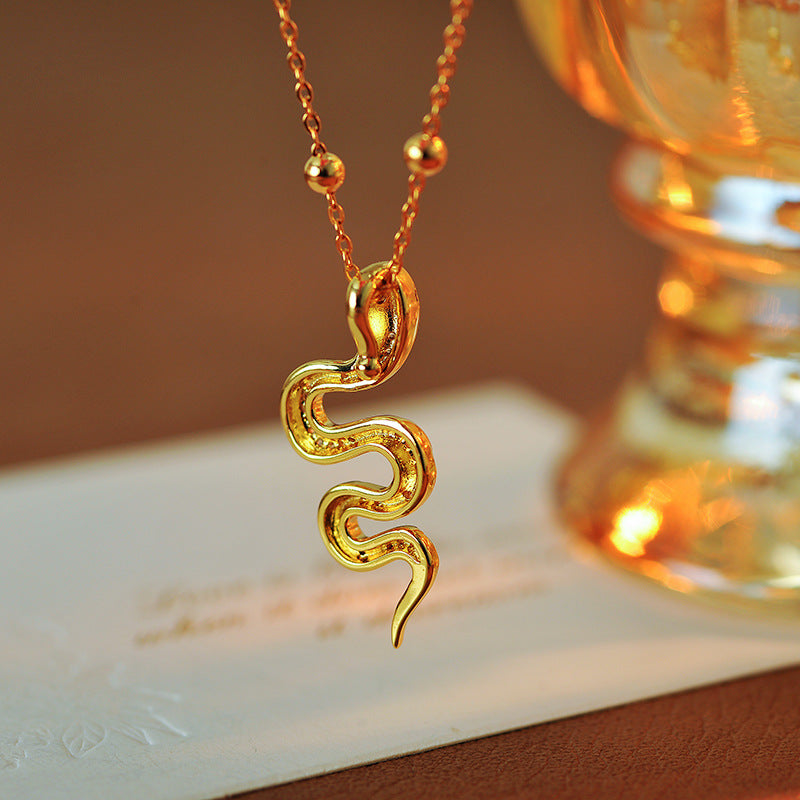 New Chinese Style Zodiac Snake Pendant Niche Wealth Attraction Clavicle Chain One Piece