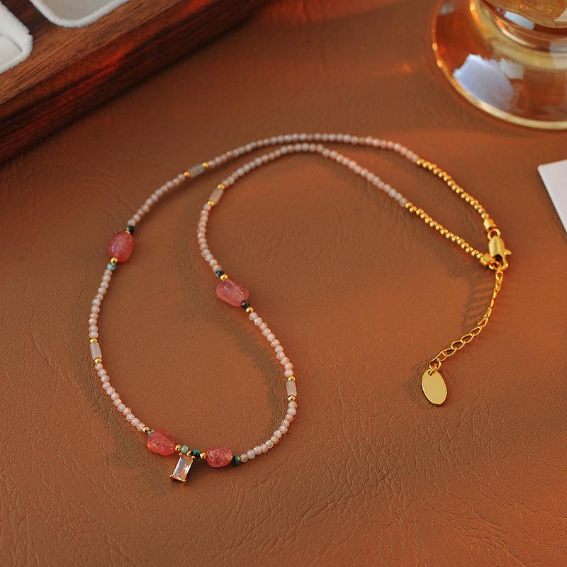 High-End Dopamine Natural Stone Beaded Necklace Light Luxury Niche Ethnic Style Versatile Choker