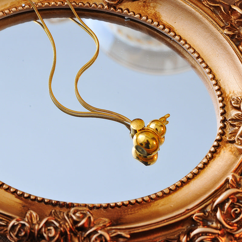 Premium Chinese Style Lucky Gourd Necklace INS Light Luxury High-End Original Design Copper Gold-Plated Clavicle Chain