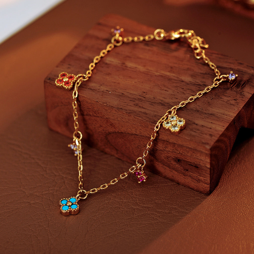 High Version European and American Trend Fresh Flower Earrings Inlaid with Colorful Small Diamonds Multi-Drop Necklace Earrings