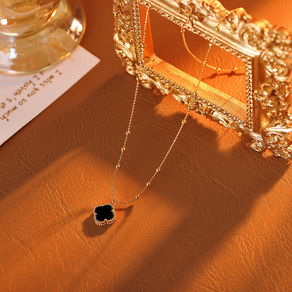 Small Four-Leaf Clover Necklace New Chinese Style Dark Four-Leaf Clover Light Luxury High-End Necklace Niche Design
